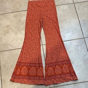 NEW! Kapri Couture Orange Paisley Boho Super Flare Leggings Pants M Bell Bottoms